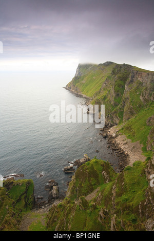 Grüne grasbewachsenen Klippen auf der Insel Runde an der West Küste von Norwegen. Stockfoto