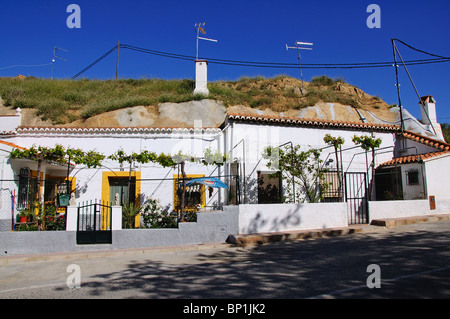 Höhle wohnt in Höhlenwohnungen Viertel (Barrio de Las Cuevas), Guadix, Provinz Granada, Andalusien, Südspanien, Westeuropa. Stockfoto