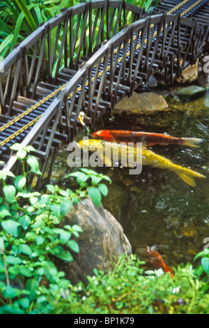 Im freien Wasser-Garten mit RR Modellbahn Stockfoto