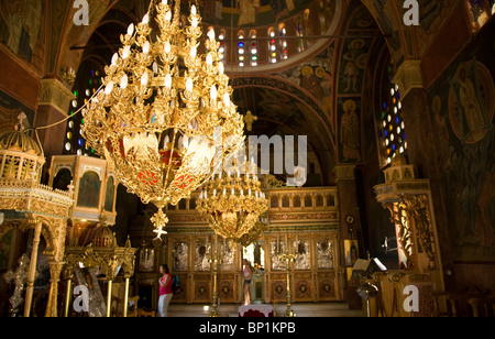 Griechische orthodoxe Kirche von Agios Pandeliemon, Siana, Rhodos, Griechenland Stockfoto