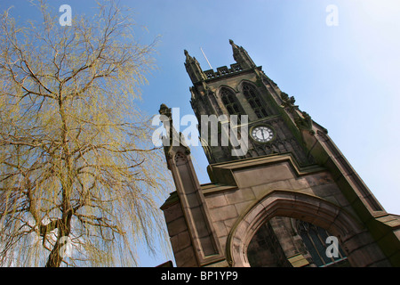 England, Cheshire, Stockport, Market Place St Mary's Parish Church tower Stockfoto