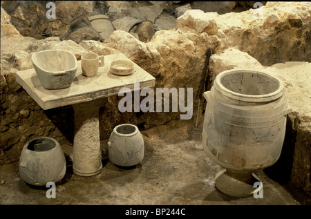 DAS VERBRANNTE HAUS - REKONSTRUKTION EINES JÜDISCHEN HAUSES IN HERODIAN OBEREN JERUSALEM IN DER NÄHE HERODESS TEMPEL JERUSALEM. Stockfoto