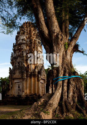 Wat Phra Phai Luang hinter Baum, Sukhothai, Thailand. Stockfoto