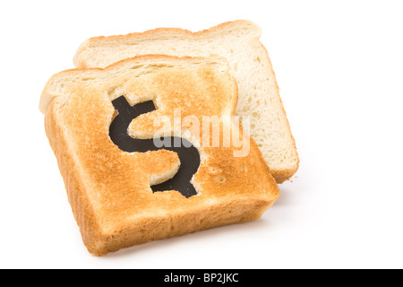 Brot Scheibe mit Dollarzeichen, Konzept Höchstkurs von Essen oder Essen für Unternehmen Stockfoto