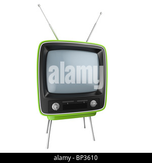 Grün-retro-Stil TV isoliert auf weiss. Dieses Bild enthält einen Beschneidungspfad Stockfoto