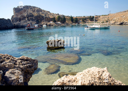 St Pauls Bay, Insel Agios Pavlos, Lindos, Rhodos, Griechenland Stockfoto