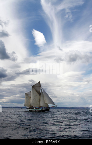 B Class Yacht Freizeit Yacht am Horizont in Hartlepool 2010 Tall Ships Race, das Dorf und die Marina, Teesside, North Yorkshire, Großbritannien Stockfoto