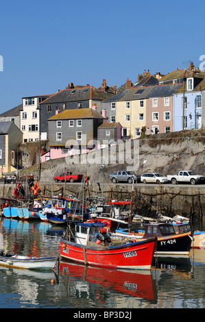 Angeln rühmen im Hafen von Mevagissey, Cornwall, uk Stockfoto