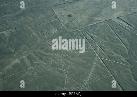 Die Condor Geoglyph Figur des die Nazca-Linien in der Pampa de Jumana, Peru. Stockfoto