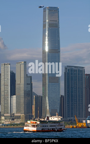 Die neue Skyline von Kowloon und das höchste Gebäude in Hong Kong, The International Commerce Center ICC, Hong Kong, China. Stockfoto