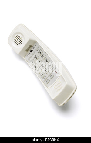 Telefonhörer mit Tastatur auf weißem Hintergrund Stockfoto