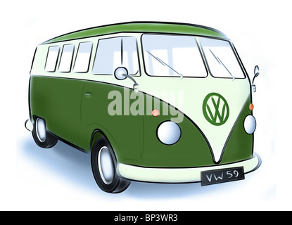 Illustration der 1950er Jahre Volkswagen zwei Ton klassische Käfer Wohnmobil. Stockfoto