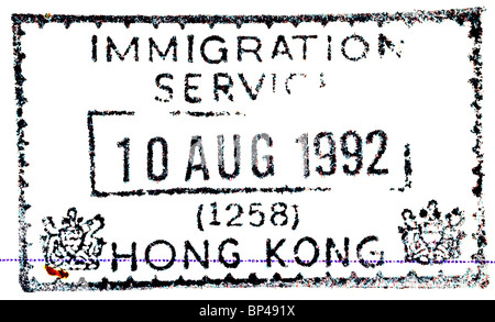 Hong Kong, Passstempel, 1992 Stockfoto