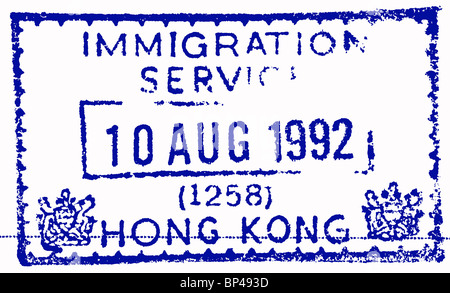 Hong Kong, Passstempel, 1992 Stockfoto