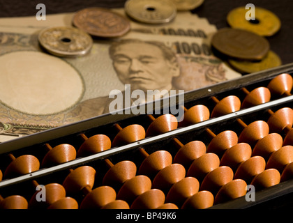 Abacus auf japanische Geld Stockfoto