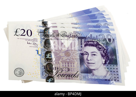 140 Pfund in britischer Währung 20 Pfund Stockfoto