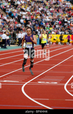 Oscar Pistorius, der 400m Weltrekord bei Aviva London Grand Prix, Crystal Palace, London. Stockfoto