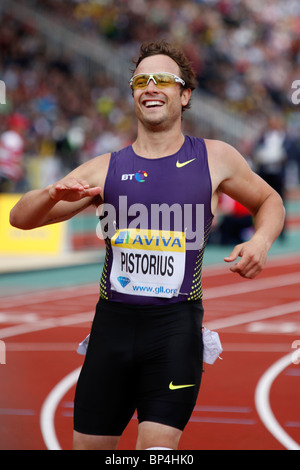 Oscar Pistorius, der 400m Weltrekord bei Aviva London Grand Prix, Crystal Palace, London. Stockfoto