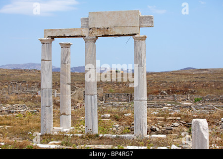 archäologische Ausgrabungen, Insel von Delos, Kykladen, Ägäis, Griechenland Stockfoto