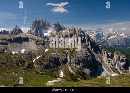 Die Cadini di Misurina massiv von der Tre Cime de Lavaredo, in den Dolomiten, Italien. Stockfoto