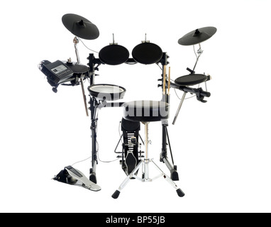 Moderne elektrische Drum-Set isoliert auf weiss. Stockfoto