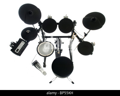 Moderne elektrische Drum-Set isoliert auf weiss, Stockfoto