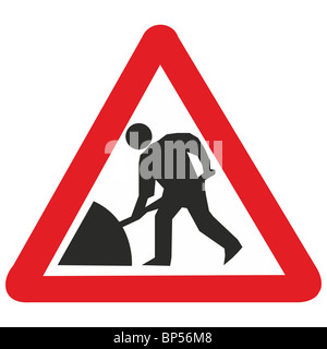UK Straße Zeichen Baustellen vor Mann Graben Stockfoto