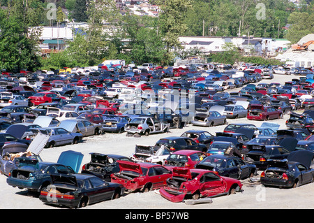 Autowracks auf Auto Schrottplatz, Schrottplatz Ersatzteile Gebrauchte Autoteile, Vancouver, BC, Britisch-Kolumbien, Kanada - Recycling-Industrie Stockfoto