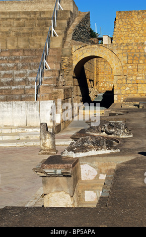 Bühnenbereich, römische Theater, Santiponce, Italica, Sevilla, Provinz Sevilla, Andalusien, Südspanien, Westeuropa. Stockfoto