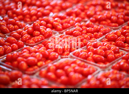 Eine Sammlung von Schalen mit frischem Bauern-Markt rote Kirschtomaten Stockfoto