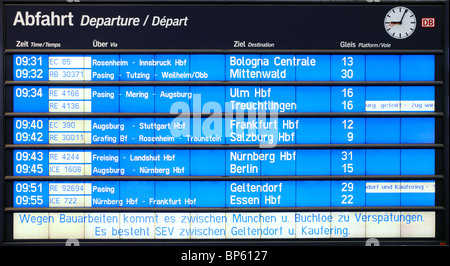 München, Bayern, Deutschland. München Hauptbahnhof (Hauptbahnhof). Anzeigentafel Stockfoto