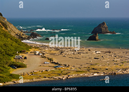 Küste und Zugang zum Strand an der Mündung der Navarro River Mendocino County, Kalifornien Stockfoto