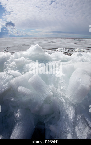 Schmelzende Eiswürfel am Meeresufer, Finnland Stockfoto