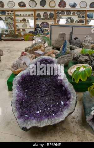 Amethyst und anderen Rock und Geologie Exemplare auf dem Display an Chapmans Gem & Mineral Shop & Museum Stockfoto