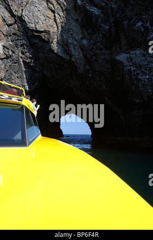 Blick auf die Insel Piercy, Loch im Felsen, New Zealand Stockfoto