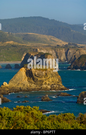 Schroffe und felsige Steilküsten und Klippen in der Nähe von Elk, Mendocino County, Kalifornien Stockfoto