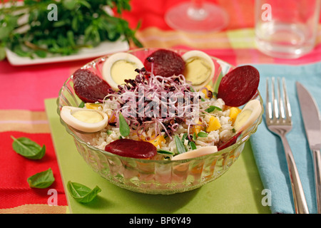 Reissalat mit Sprossen. Rezept zur Verfügung. Stockfoto