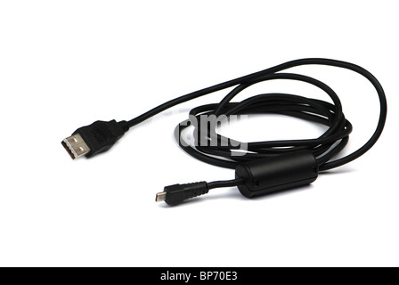 Black USB-Kabel auf weiß Stockfoto