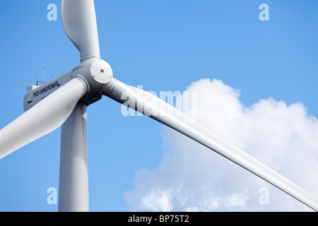 Nahaufnahme einer Windkraftanlage Rotorblätter, Finnland Stockfoto