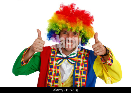 Ein Clown, lächelnd mit Daumen nach oben. Stockfoto