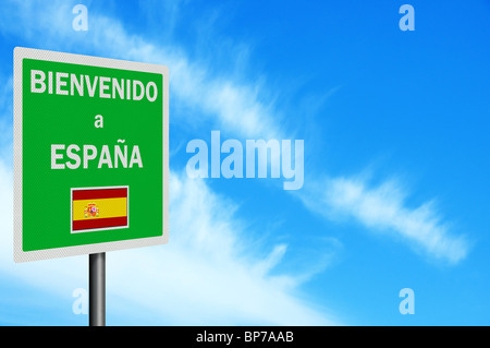 Foto-realistischen hell, reinigen 'Welcome to Spanien' Schild, mit Platz für Ihren Text / Redaktion overlay Stockfoto