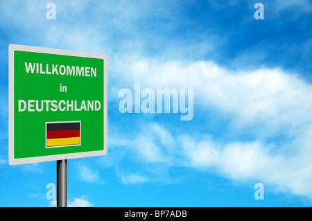 Foto-realistische reflektierenden hellen und sauberen "Willkommen in Deutschland" Schild, mit Platz für Ihren Text / Redaktion overlay Stockfoto