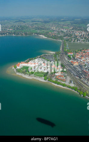 Luftaufnahme von einem Luftschiff Luftschiff Zeppelin NT von Lindau Insel und Constance See (Bodensee), Bayern, Deutschland Stockfoto