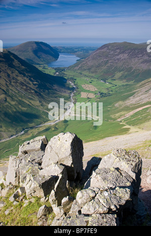 Ansicht von Wasdale Head und Wastwater von großen Giebel, Lake District, Cumbria Stockfoto