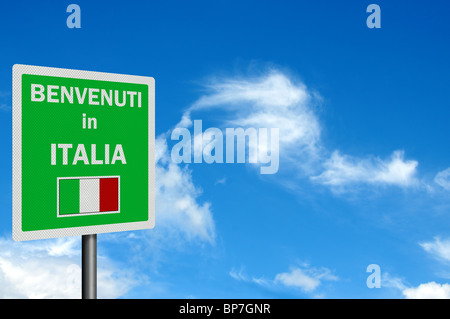 Foto-realistischen hell, reinigen 'Welcome to Italien' Schild, mit Platz für Ihren Text / Redaktion overlay Stockfoto