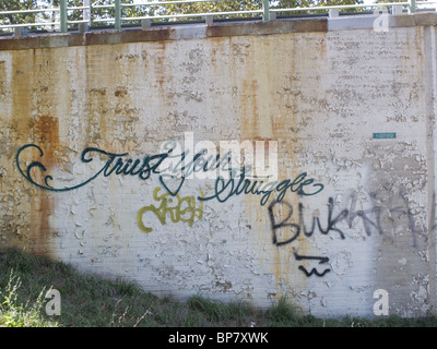 "Vertraue auf eurem Kampf", geschrieben auf einer Stützmauer in der Nähe einer u-Bahn-Eingang in Brooklyn, New York Stockfoto