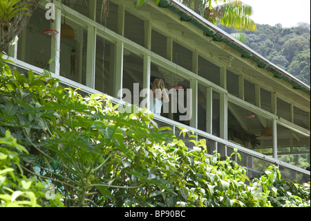 Vogelbeobachter, Asa Wright Nature Centre, Trinidad, Caribbean. Stockfoto