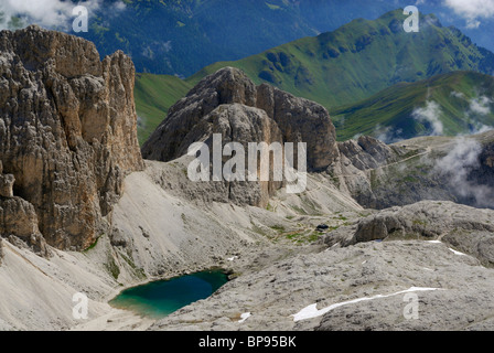 Lago di Antermoia, Rosengarten-Gruppe, Dolomiten, Südtirol, Italien Stockfoto