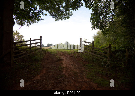 Blick durch ein Feld Eingang in ländlichen Worcestershire uk Stockfoto