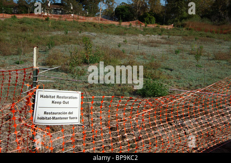 Wiederherstellung von Lebensräumen eingezäunt-off Lebensraum Restaurierung Gegend in einem Park in Irvine, Orange County, Kalifornien. Foto Juli 2010. Stockfoto